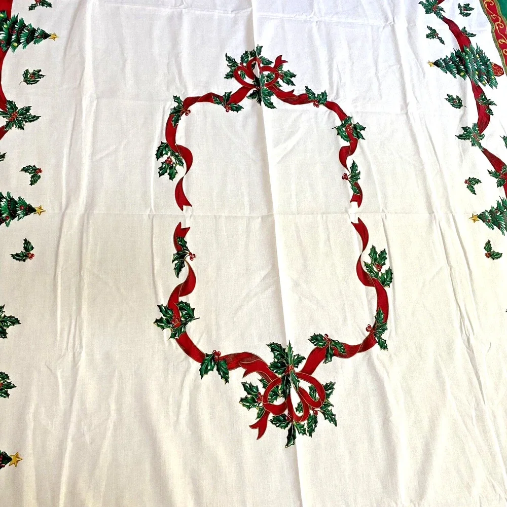 Christmas Tablecloth Cotton Blend Festive Holiday Table Cover Large Rectangle